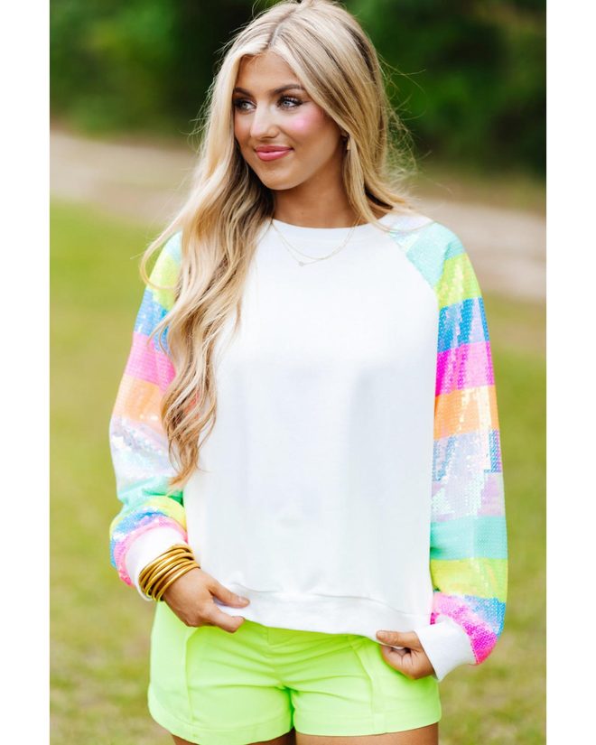 Azura Exchange Color Block Sequin Raglan Sleeve Sweatshirt – L