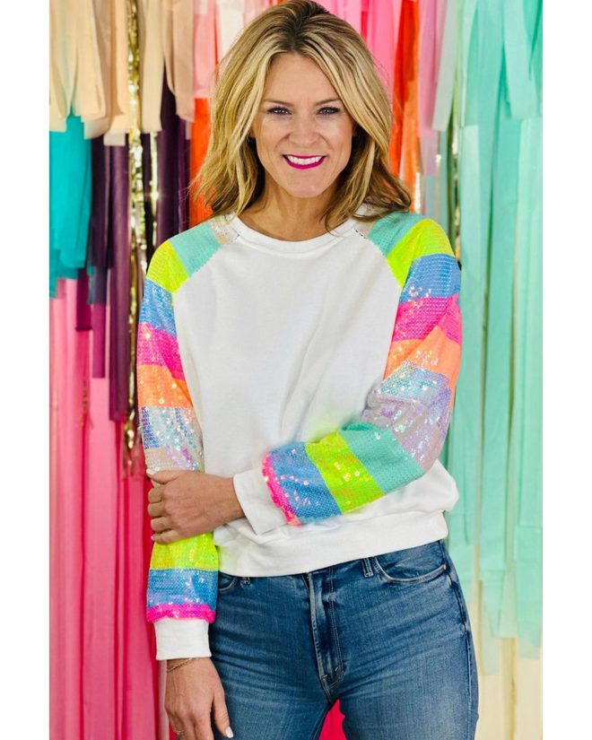 Azura Exchange Color Block Sequin Raglan Sleeve Sweatshirt – L