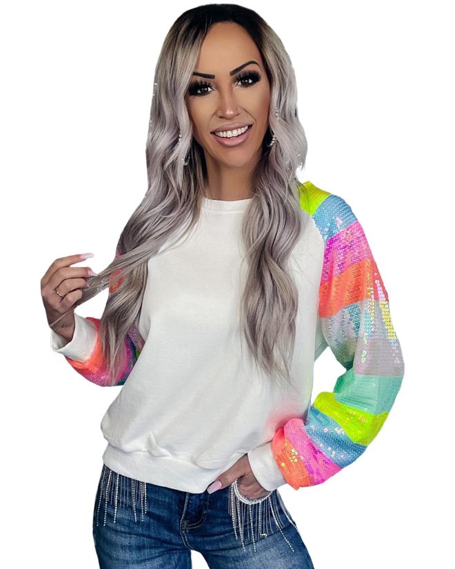 Azura Exchange Color Block Sequin Raglan Sleeve Sweatshirt – L