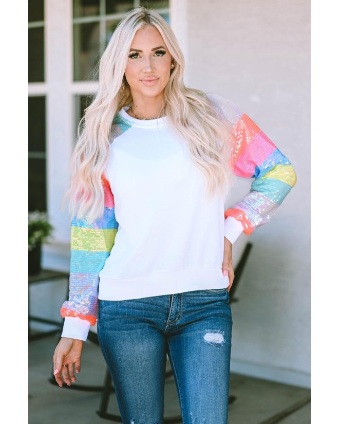 Azura Exchange Color Block Sequin Raglan Sleeve Sweatshirt – L