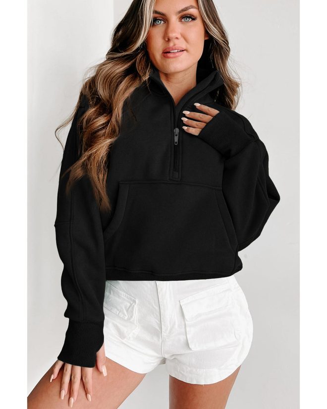 Azura Exchange Black Ribbed Thumbhole Sleeve Sweatshirt – L