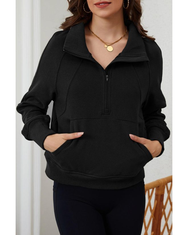 Azura Exchange Black Ribbed Thumbhole Sleeve Sweatshirt – L