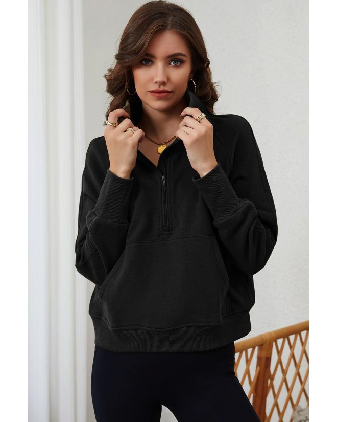 Azura Exchange Black Ribbed Thumbhole Sleeve Sweatshirt – L