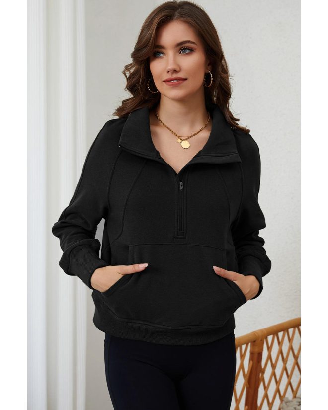 Azura Exchange Black Ribbed Thumbhole Sleeve Sweatshirt – L