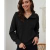 Azura Exchange Black Ribbed Thumbhole Sleeve Sweatshirt – L