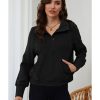 Azura Exchange Black Ribbed Thumbhole Sleeve Sweatshirt – L