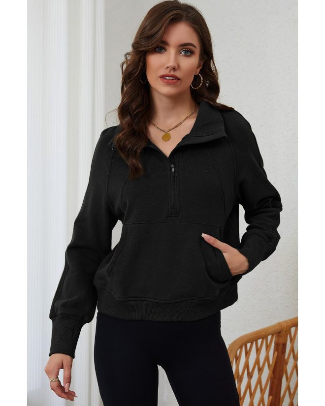 Azura Exchange Black Ribbed Thumbhole Sleeve Sweatshirt – L