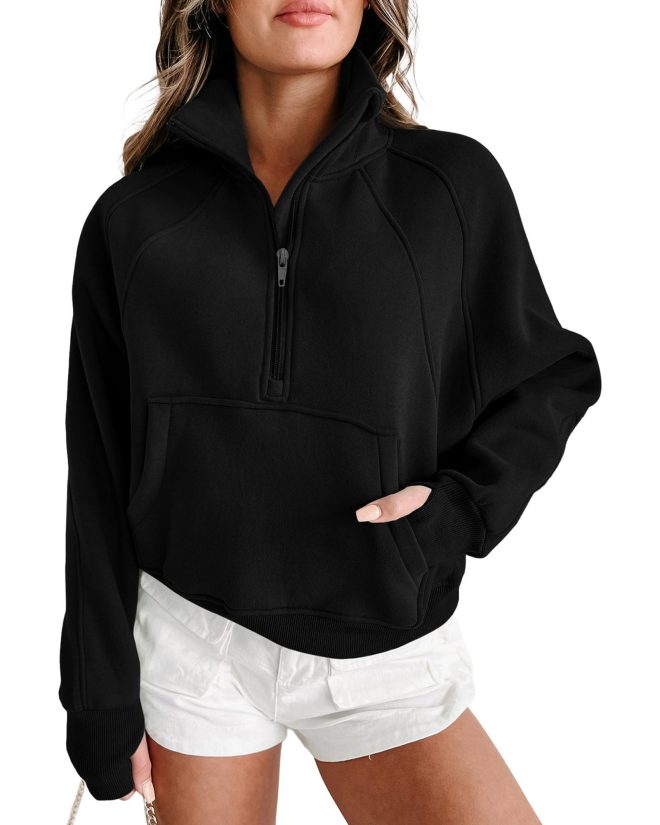 Azura Exchange Black Ribbed Thumbhole Sleeve Sweatshirt – L