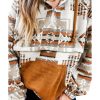 Azura Exchange Beige Aztec Print Half-Zip Hoodie with Kangaroo Pocket – L