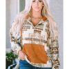 Azura Exchange Beige Aztec Print Half-Zip Hoodie with Kangaroo Pocket – L