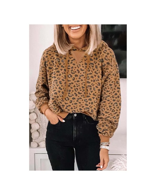 Azura Exchange Leopard Long Sleeve Cropped Hoodie – L