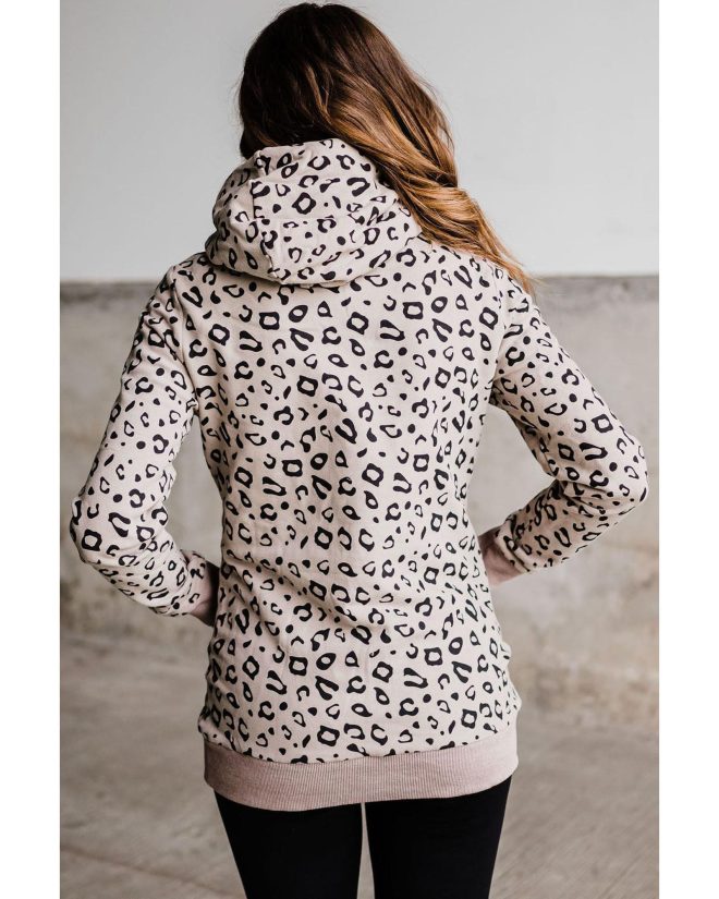 Azura Exchange Leopard High Neck Hoodie with Kangaroo Pocket – M