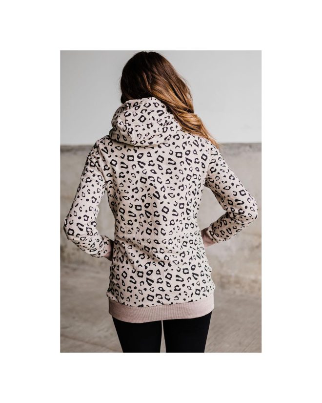 Azura Exchange Leopard High Neck Hoodie with Kangaroo Pocket – M