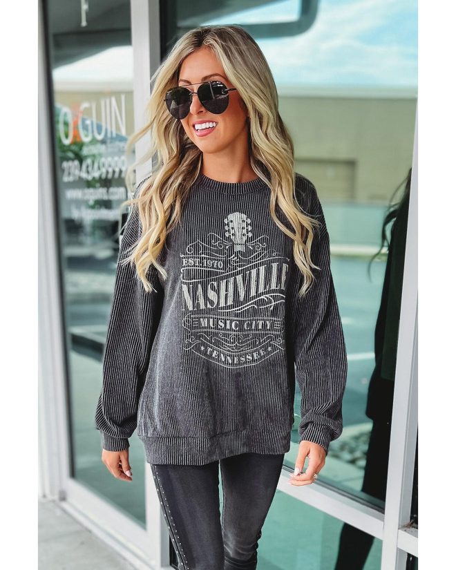 Azura Exchange NASHVILLE MUSIC CITY Corded Graphic Sweatshirt – L