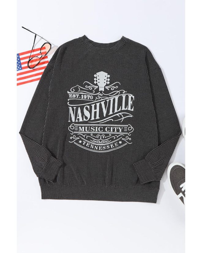 Azura Exchange NASHVILLE MUSIC CITY Corded Graphic Sweatshirt – L