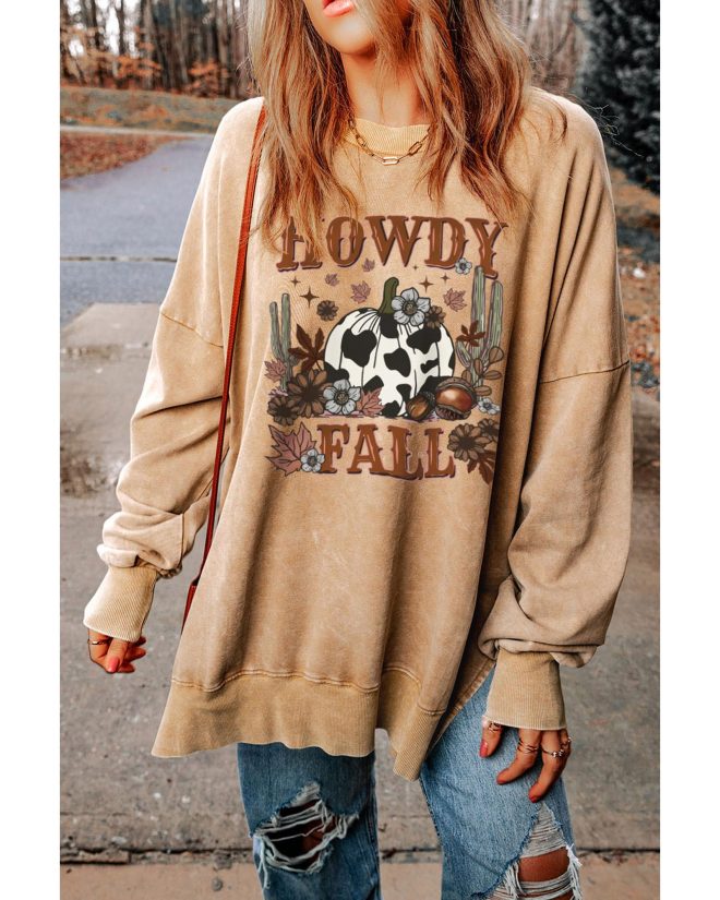 Azura Exchange Howdy Fall Pumpkin Print Split Hem Sweatshirt – 2XL