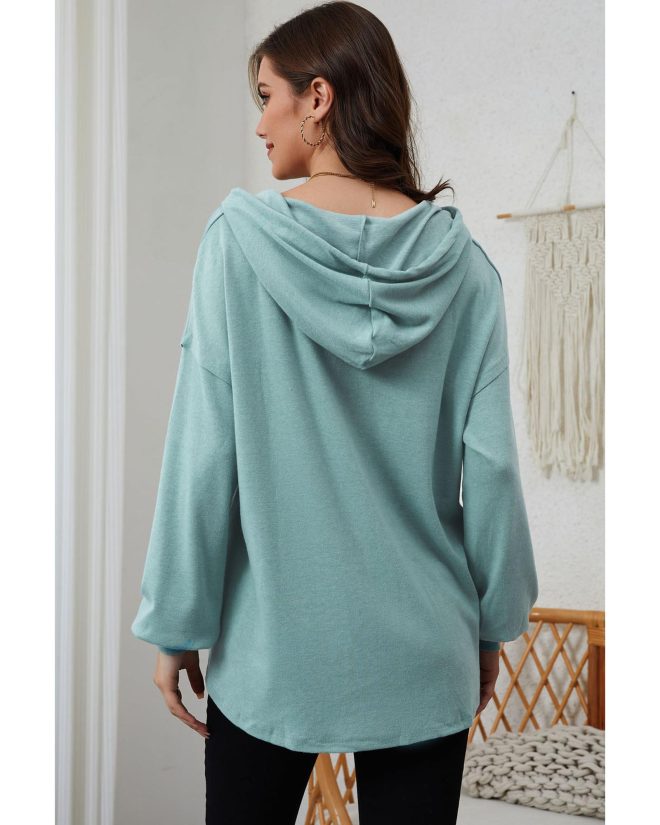 Azura Exchange High and Low Hem Hoodie with Buttoned Detail – L