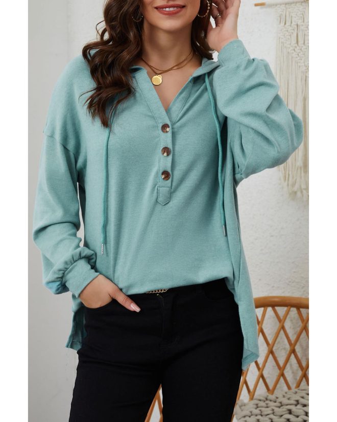 Azura Exchange High and Low Hem Hoodie with Buttoned Detail – L