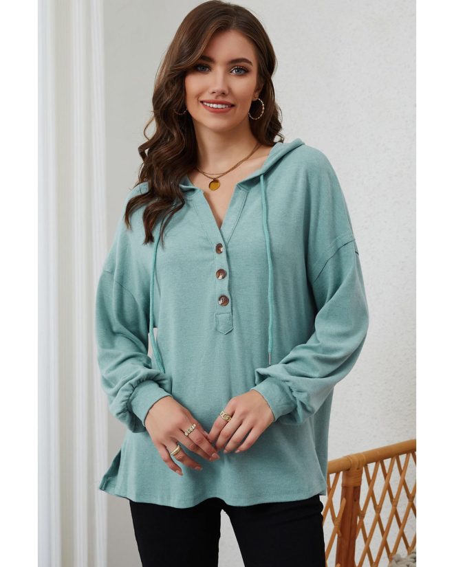 Azura Exchange High and Low Hem Hoodie with Buttoned Detail – L