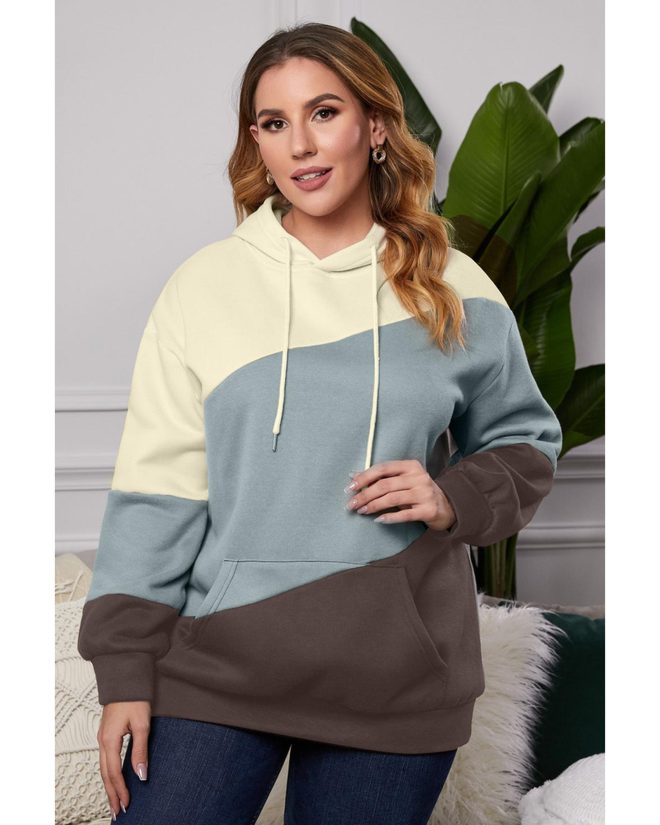 Azura Exchange Blue Colorblock Kangaroo Pocket Hoodie – 1X