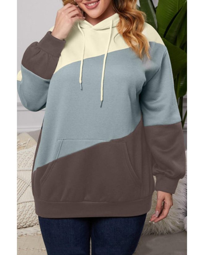 Azura Exchange Blue Colorblock Kangaroo Pocket Hoodie – 1X