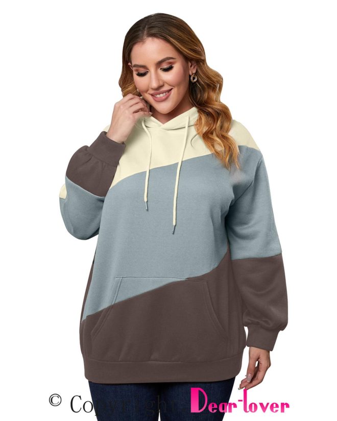 Azura Exchange Blue Colorblock Kangaroo Pocket Hoodie – 1X