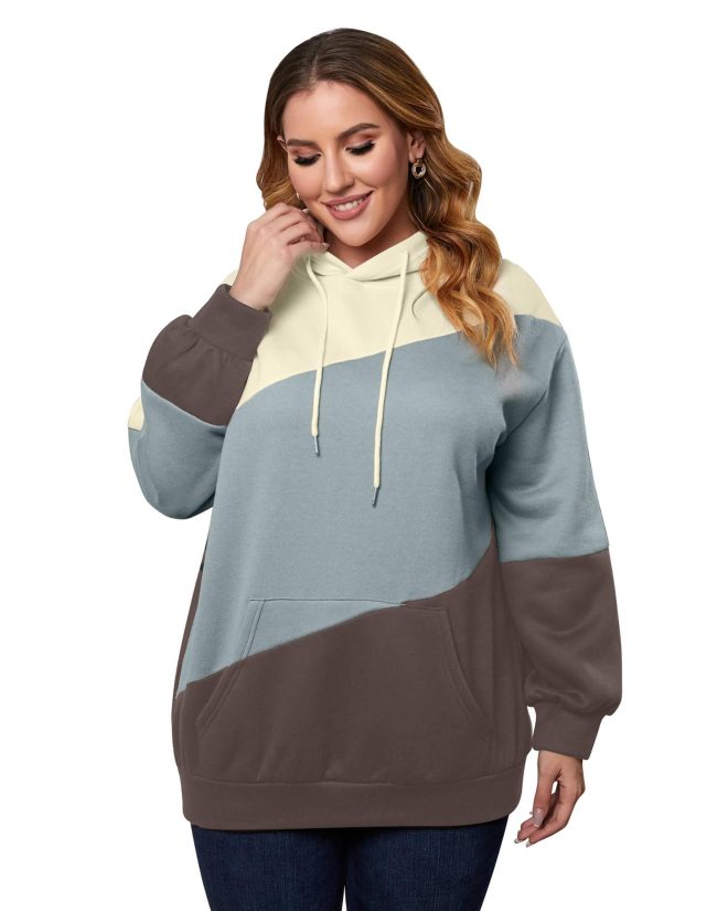 Azura Exchange Blue Colorblock Kangaroo Pocket Hoodie – 1X