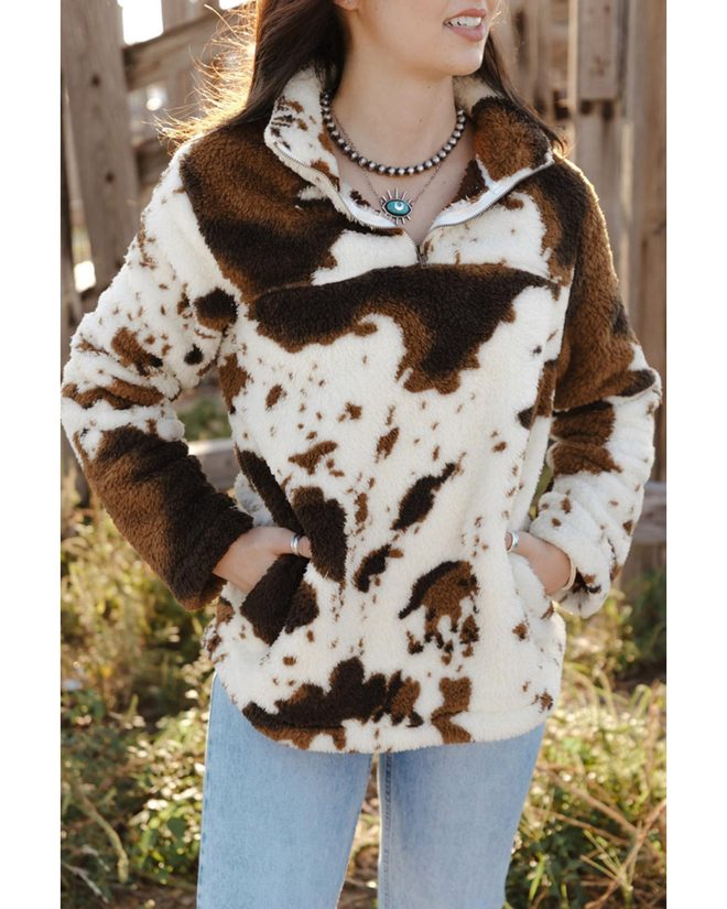 Azura Exchange Cow Print Fleece Sweatshirt – 2XL