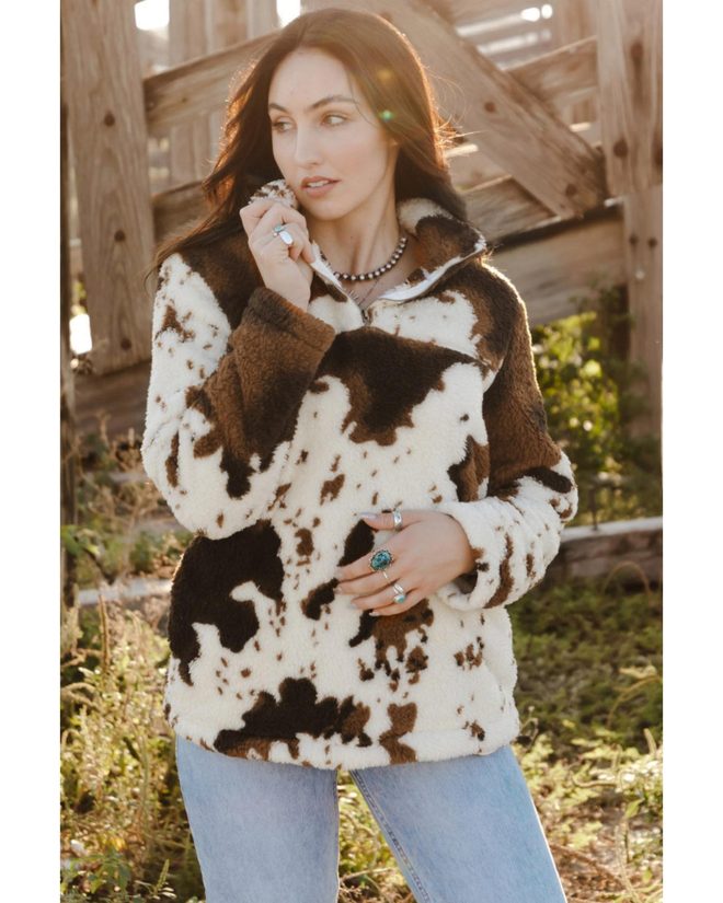 Azura Exchange Cow Print Fleece Sweatshirt – 2XL