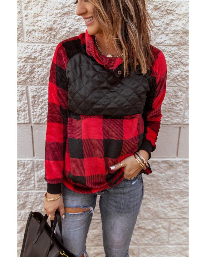 Azura Exchange Plaid Paneled Sweatshirt – L