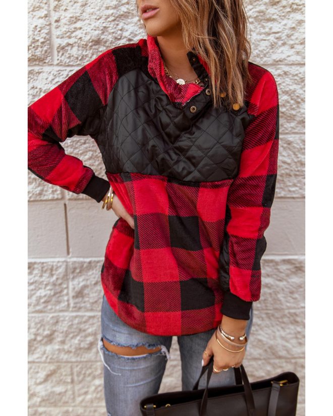 Azura Exchange Plaid Paneled Sweatshirt – L