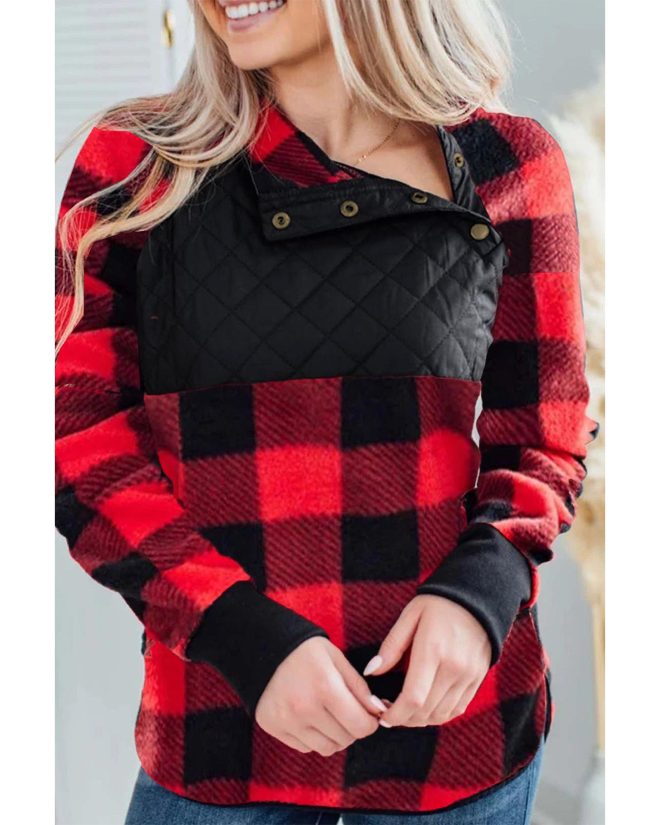 Azura Exchange Plaid Paneled Sweatshirt – L