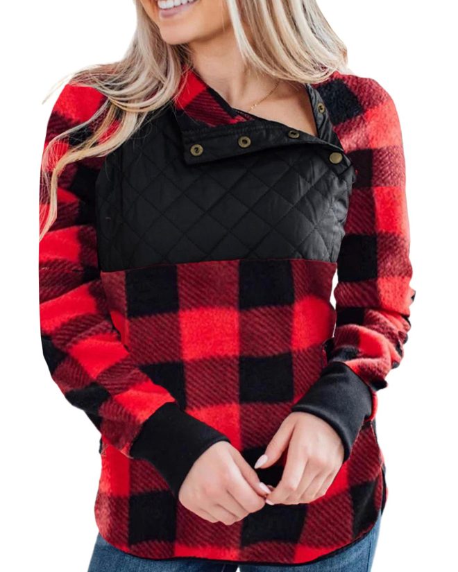 Azura Exchange Plaid Paneled Sweatshirt – L