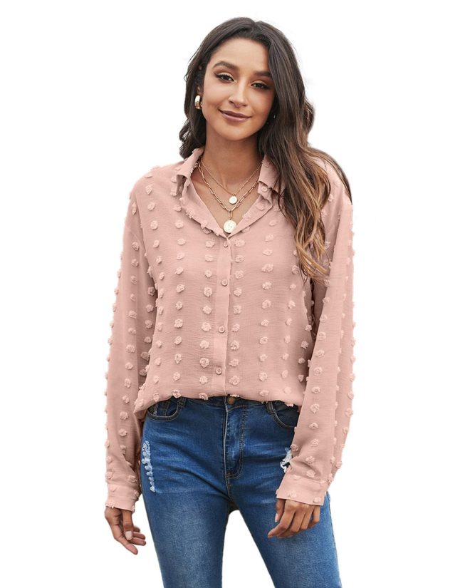 Azura Exchange Button Fuzzy Polka Dot Shirt – M