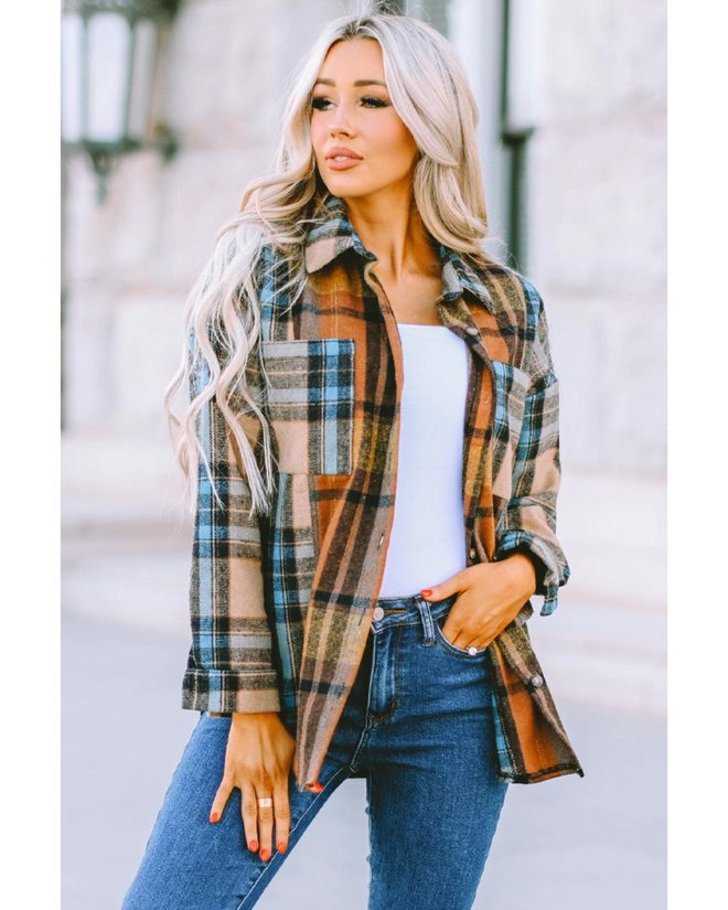 Azura Exchange Color Block Plaid Shirt with Buttoned Details – 2XL