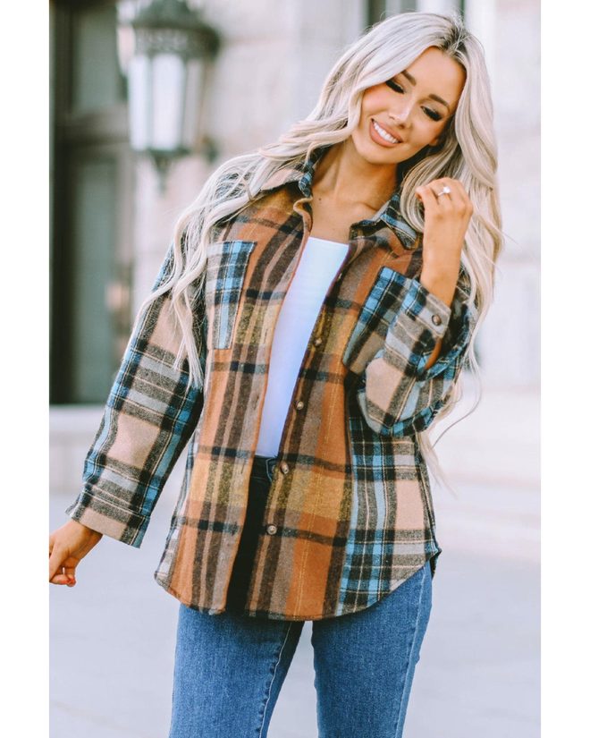 Azura Exchange Color Block Plaid Shirt with Buttoned Details – 2XL