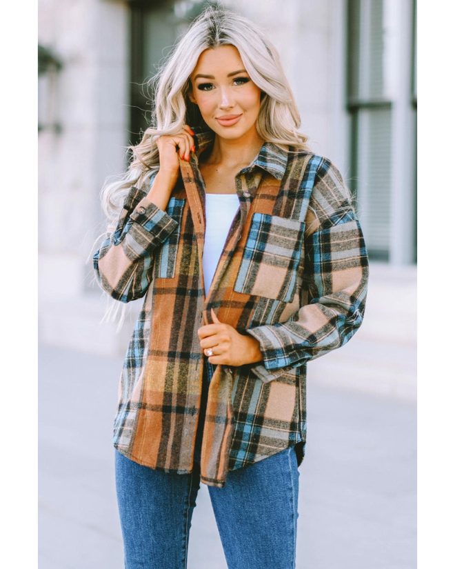 Azura Exchange Color Block Plaid Shirt with Buttoned Details – 2XL