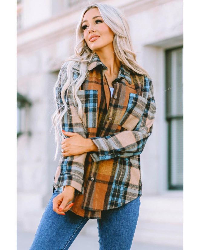 Azura Exchange Color Block Plaid Shirt with Buttoned Details – 2XL