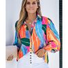 Azura Exchange Swirl Color Block Print Lantern Sleeve Shirt – 2XL