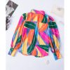 Azura Exchange Swirl Color Block Print Lantern Sleeve Shirt – 2XL