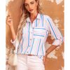 Azura Exchange Striped Roll Tab Sleeve Shirt – L