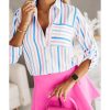 Azura Exchange Striped Roll Tab Sleeve Shirt – L