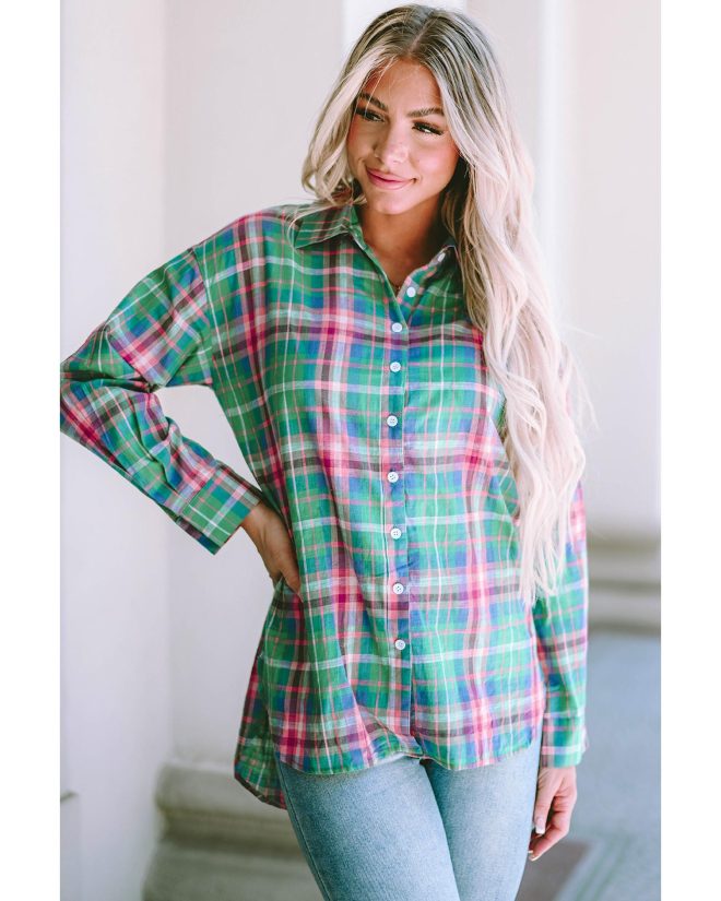 Azura Exchange Plaid Button Down Split Shirt – L