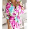 Azura Exchange Floral Print Lace-up Tunic Shirt – L