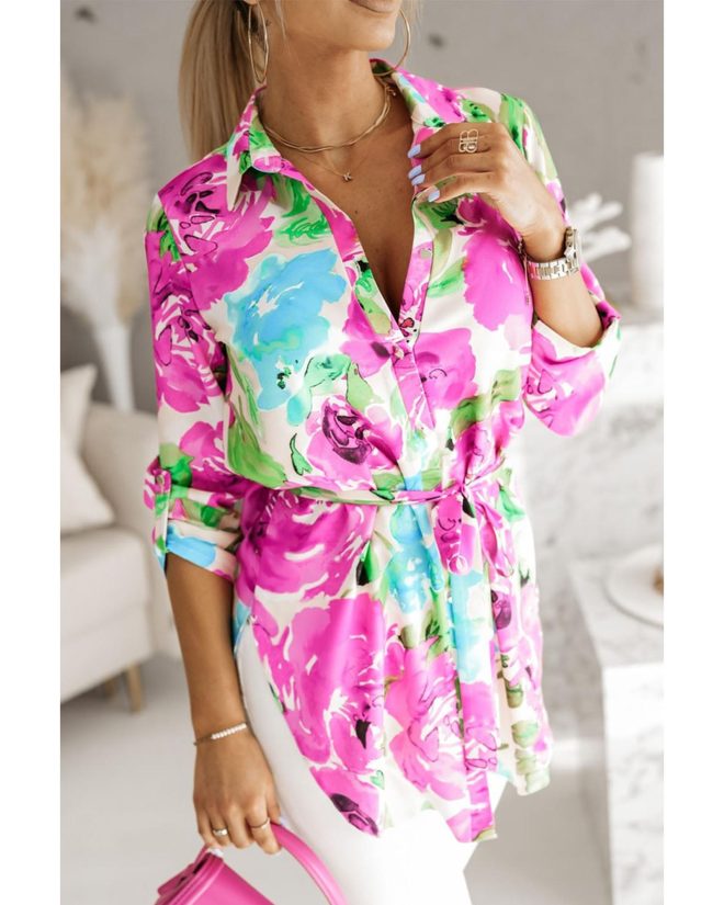 Azura Exchange Floral Print Lace-up Tunic Shirt – L