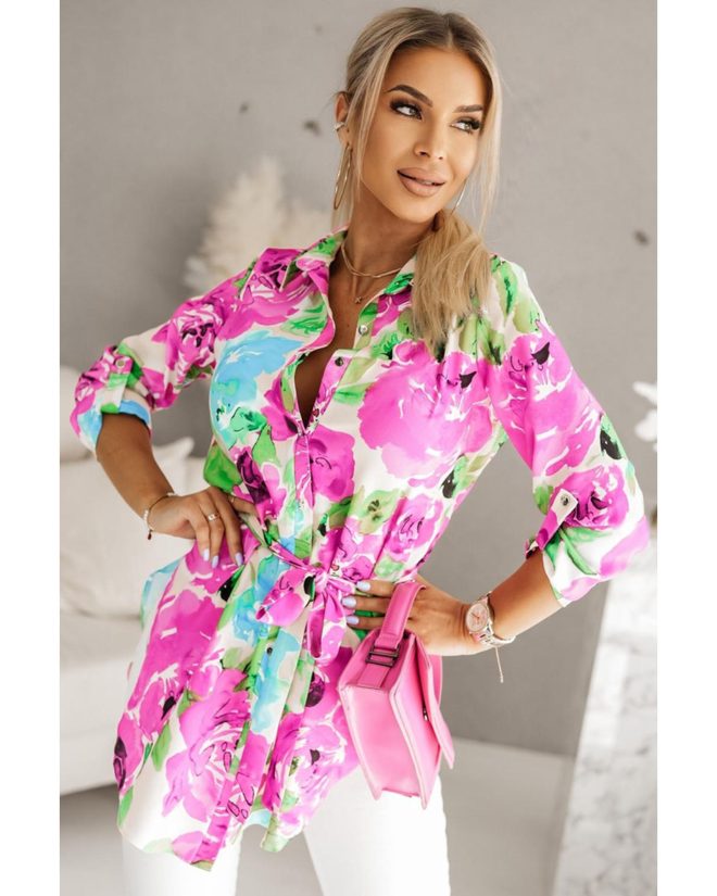 Azura Exchange Floral Print Lace-up Tunic Shirt – L