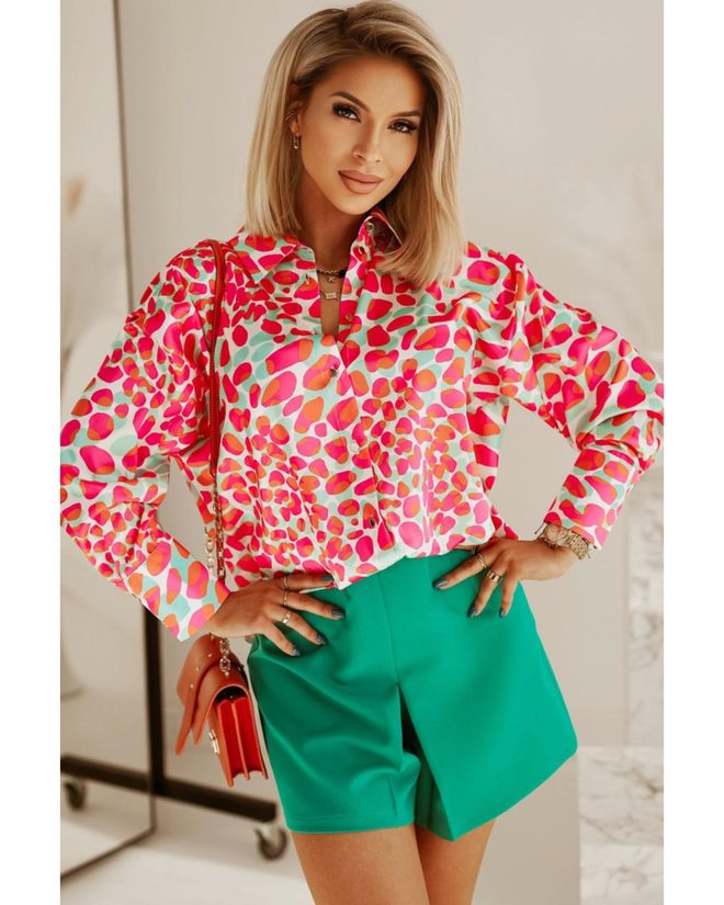 Azura Exchange Abstract Print Long Sleeve Buttoned Shirt – L