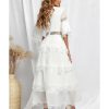 Azura Exchange Swiss Dot Print Lace Patch Layered Long Dress – L