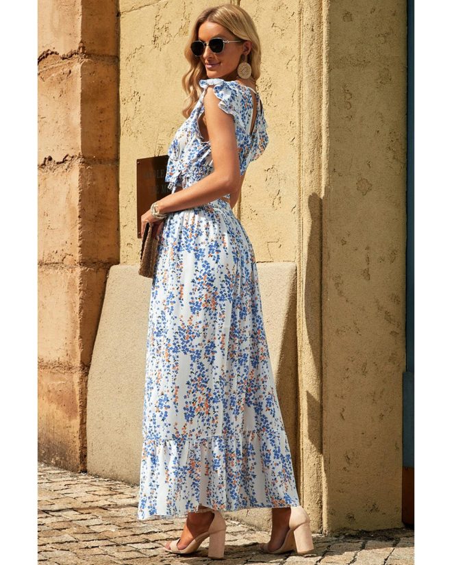 Azura Exchange Floral Ruffled Crop Top and Maxi Skirt Set – 2XL