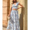 Azura Exchange Floral Ruffled Crop Top and Maxi Skirt Set – 2XL